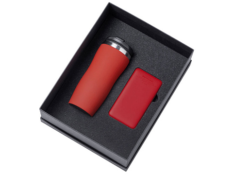 Подарочный набор c вакуумной термокружкой и повербанком С2, красный - рис 2.