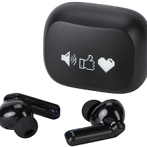 Беспроводные наушники с шумоподавлением c подсветкой лого Lites, черные (гравировка)