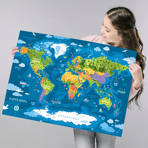 Карта мира детская с наклейками - рис 2.
