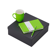 Подарочный набор с блокнотом С2, металлической ручкой и кружкой, зеленое яблоко