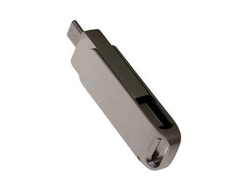 USB-флешка на 64 Гб поворотный механизм 2 в 1, c дополнительным разъемом Type-C с одноцветным металлическим клипом, серый - рис 3.
