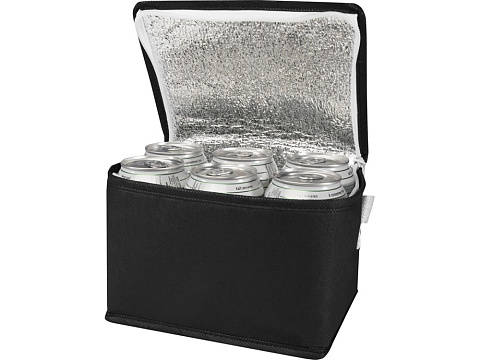 Spectrum нетканая сумка-холодильник, 4 л, на 6 банок, из переработанных материалов, сплошной черный