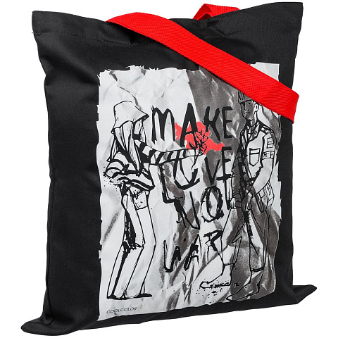 Холщовая сумка Make Love, черная с красными ручками - рис 3.