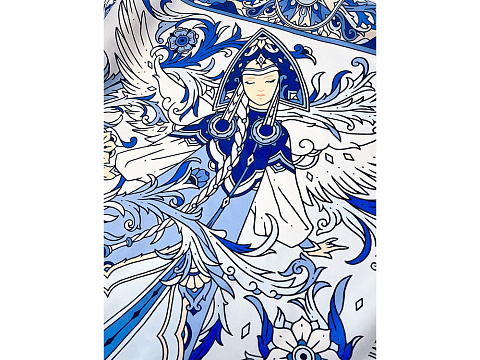 Платок Царевна-Лебедь 100% шелк, синий - рис 3.