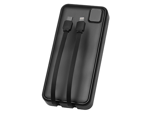 Внешний аккумулятор со встроенными кабелями Фрэйм Про, быстрая зарядка, 20000мач, черный - рис 5.