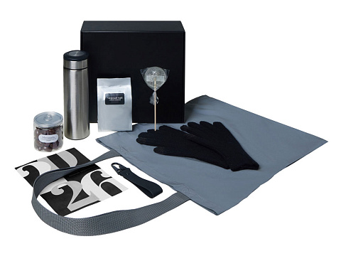 Подарочный набор с перчатками, термосом и чаем, черный - рис 2.