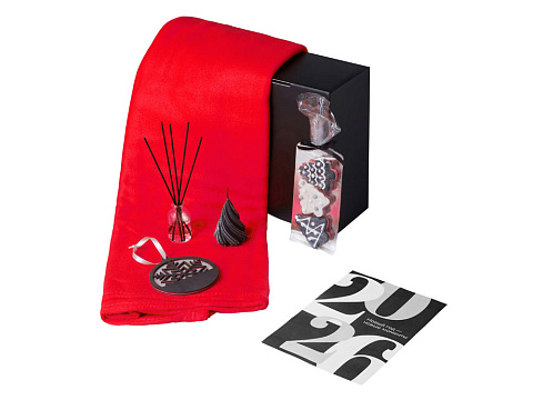 Подарочный набор с пледом, свечой и диффузором, красный - рис 2.