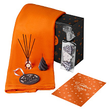 Подарочный набор с пледом, свечой и диффузором, оранжевый