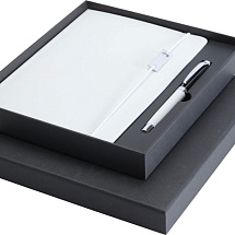 Набор Legato Elegance из блокнота формата А5 в твердой обложке и ручки-роллера, белый/черный