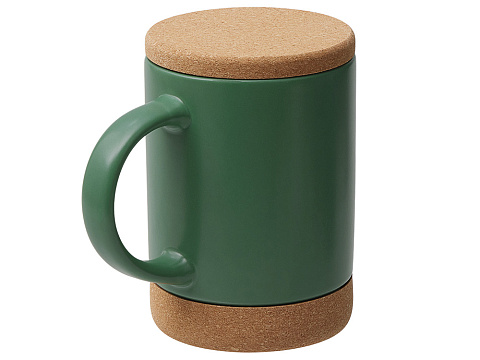 Кружка 450 мл с пробковым дном с крышкой Корк & Бон, глубокий зеленый - рис 2.