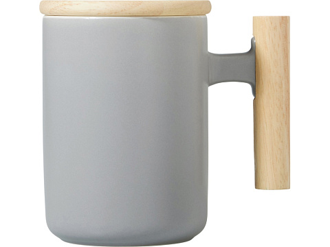Кружка с ручкой и крышкой из каучукового дерева Jeny, серый - рис 3.