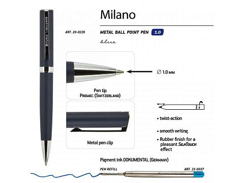 Ручка шариковая автоматическая BrunoVisconti® MILANO цвет корпуса синий, 1 мм - рис 3.