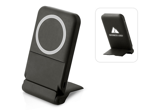 Беспроводной внешний аккумулятор с подсветкой лого и подставкой Magflash, 10000 мАч, 15 Вт, черный
