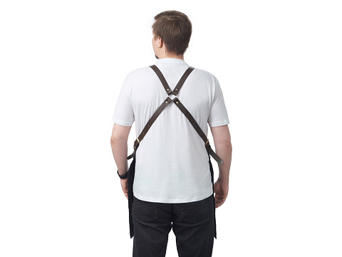 Фартук из канваса с ремнями из натуральной кожи, материал: канвас смесовый, плотность 450 гр/м, натуральная кожа КРС, цвет черный, коричневый темный - рис 2.