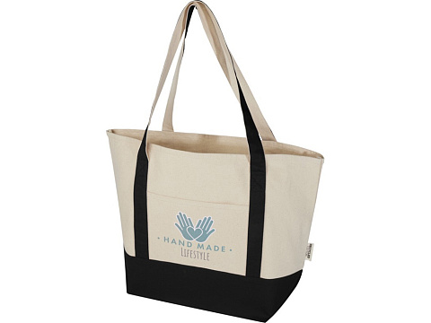 Sam эко- сумка из переработанного хлопка, сертифицированного согласно GRS, плотностью 320 г/м² - сплошной черный / Натуральный - рис 7.