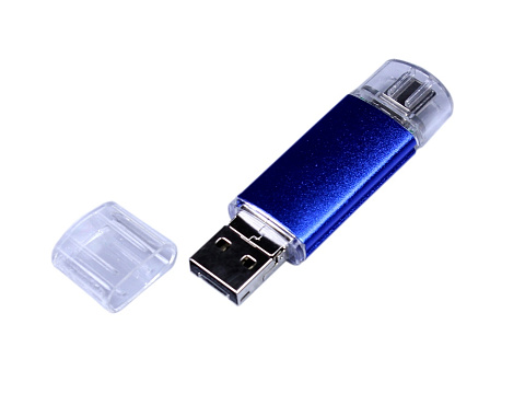 USB-флешка на 16 Гб c двумя дополнительными разъемами MicroUSB и TypeC, синий - рис 2.