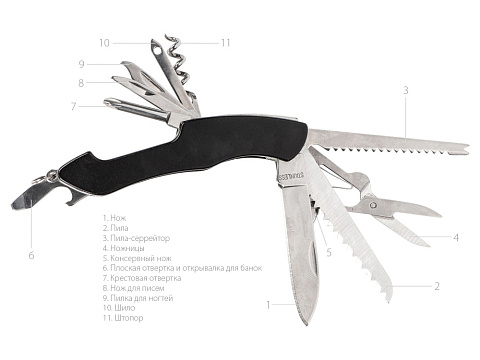 Мультитул-складной нож Demi 11-в-1, серебристый/черный - рис 2.