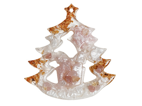 Елочные игрушки ( Снегирь+ Олень+ Ель) Розовый кварц - рис 7.