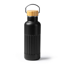 Термобутылка NOBUK из переработанной нержавеющей стали , с бамбуковой крышкой, черный