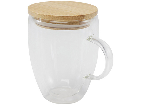 Стеклянная кружка Leona объемом 350 мл с бамбуковой крышкой - прозрачный - рис 3.