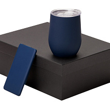 Подарочный набор с термокружкой и повербанком С1, 5000 mAh, темно-синий