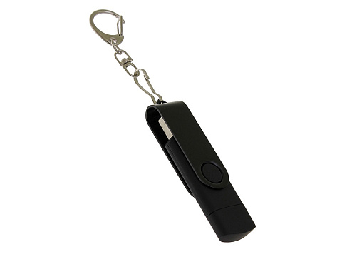 USB-флешка на 64 Гб 2 в 1 поворотный механизм, c дополнительным разъемом Type-C с одноцветным металлическим клипом, черный