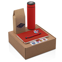 Подарочный набор с термосом, блокнотом, ручкой и чаем, красный