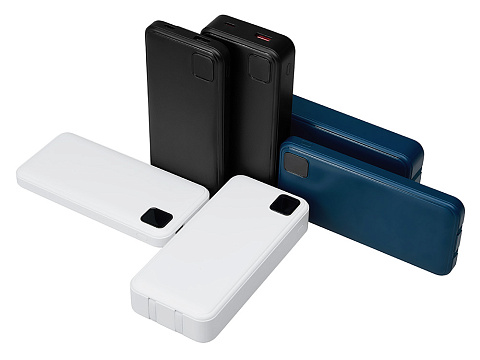 Внешний аккумулятор со встроенными кабелями Фрэйм Про, быстрая зарядка, 20000мач, черный - рис 8.