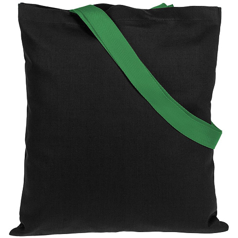 Холщовая сумка BrighTone, черная с зелеными ручками - рис 3.